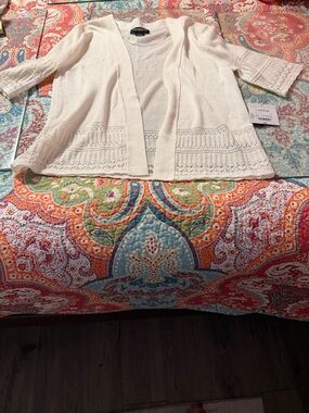 Liz Claiborne Cream Open-Front Knit Cardigan